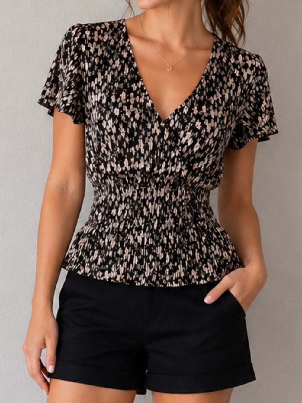 New w/ Tags Selfe Floral Boho Cropped Faux Wrap Peplum Top Size Small